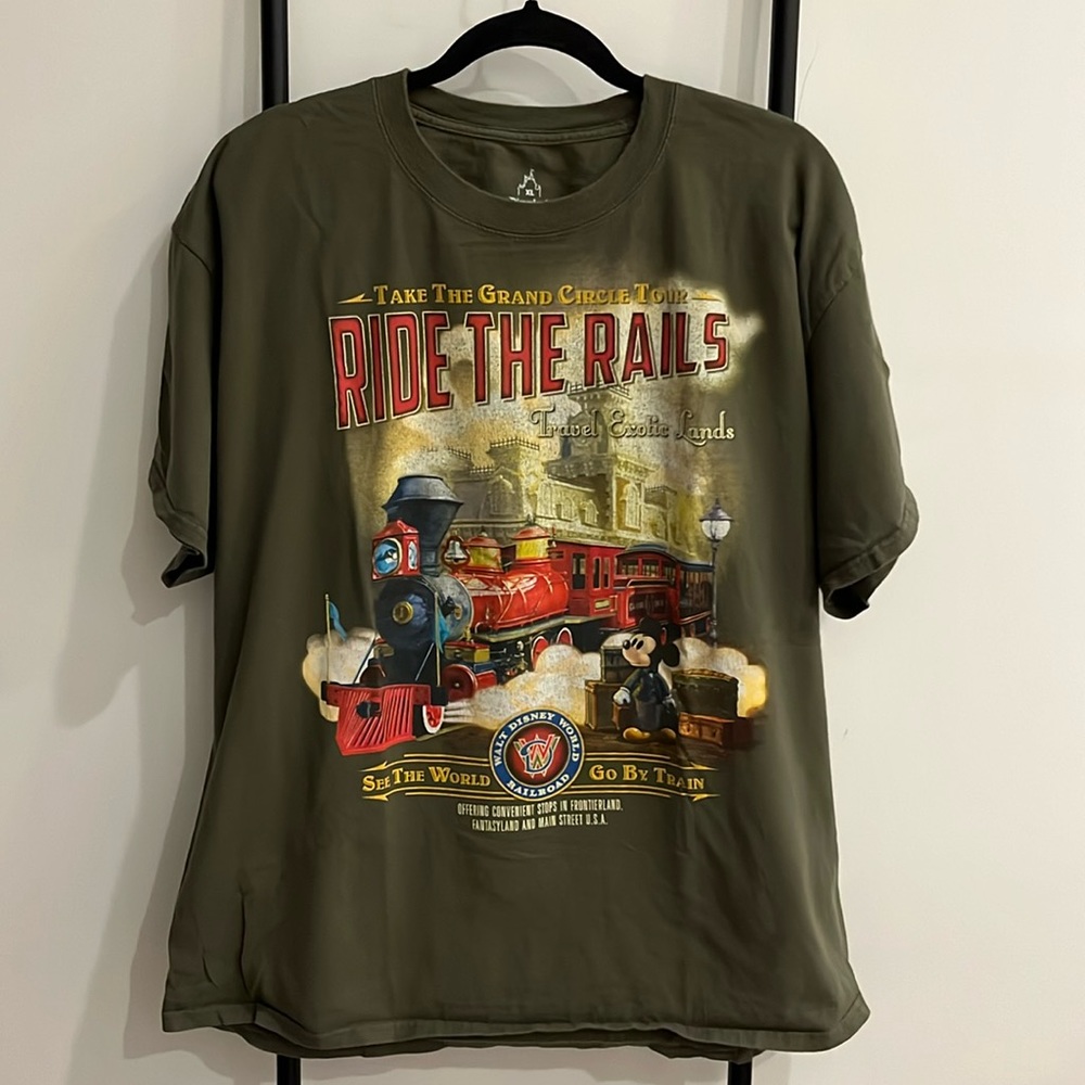 Disney Parks Ride The Rails Grand Circle Tour Railroad Green T-shirt Men Size XL